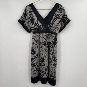 Ted Baker London Cocktail Black Gray Silk V-Neck Short Sleeve Tie-Back Dress 2